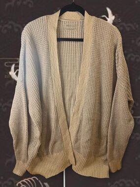 Urban Outfitters Beige Open-Front Waffle Knit Cardigan
